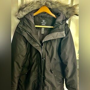 Wantdo Women's Black Parka Coat with Faux Fur Hood